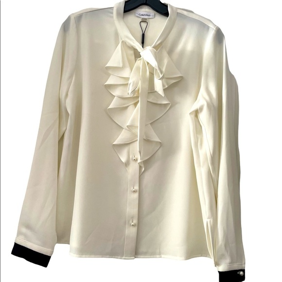 NWT beautiful Calvin Klein button down cream blouse size PM - Picture 1 of 5
